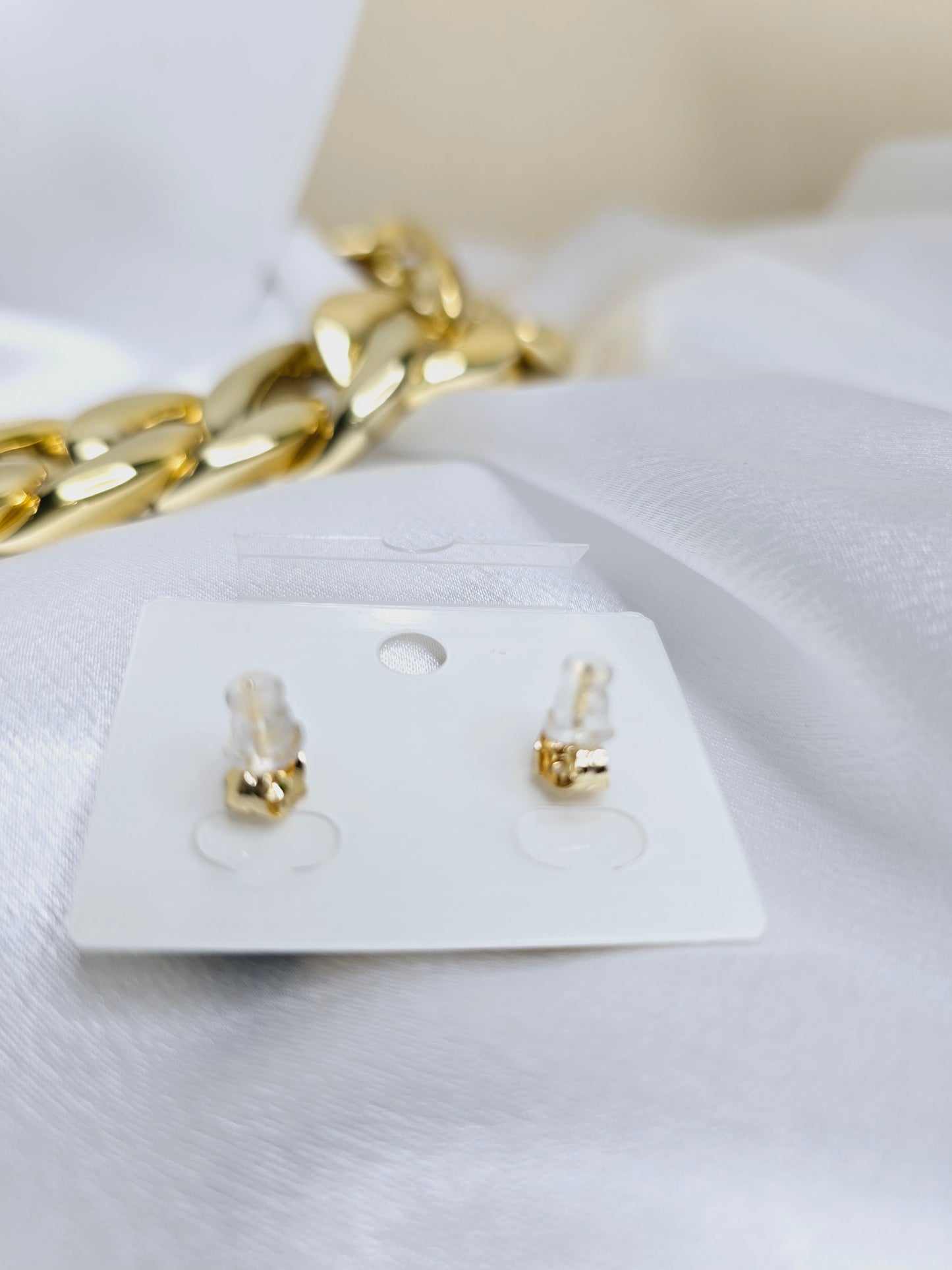 blue flower gold filled earrings medium size with rhinestone AR003