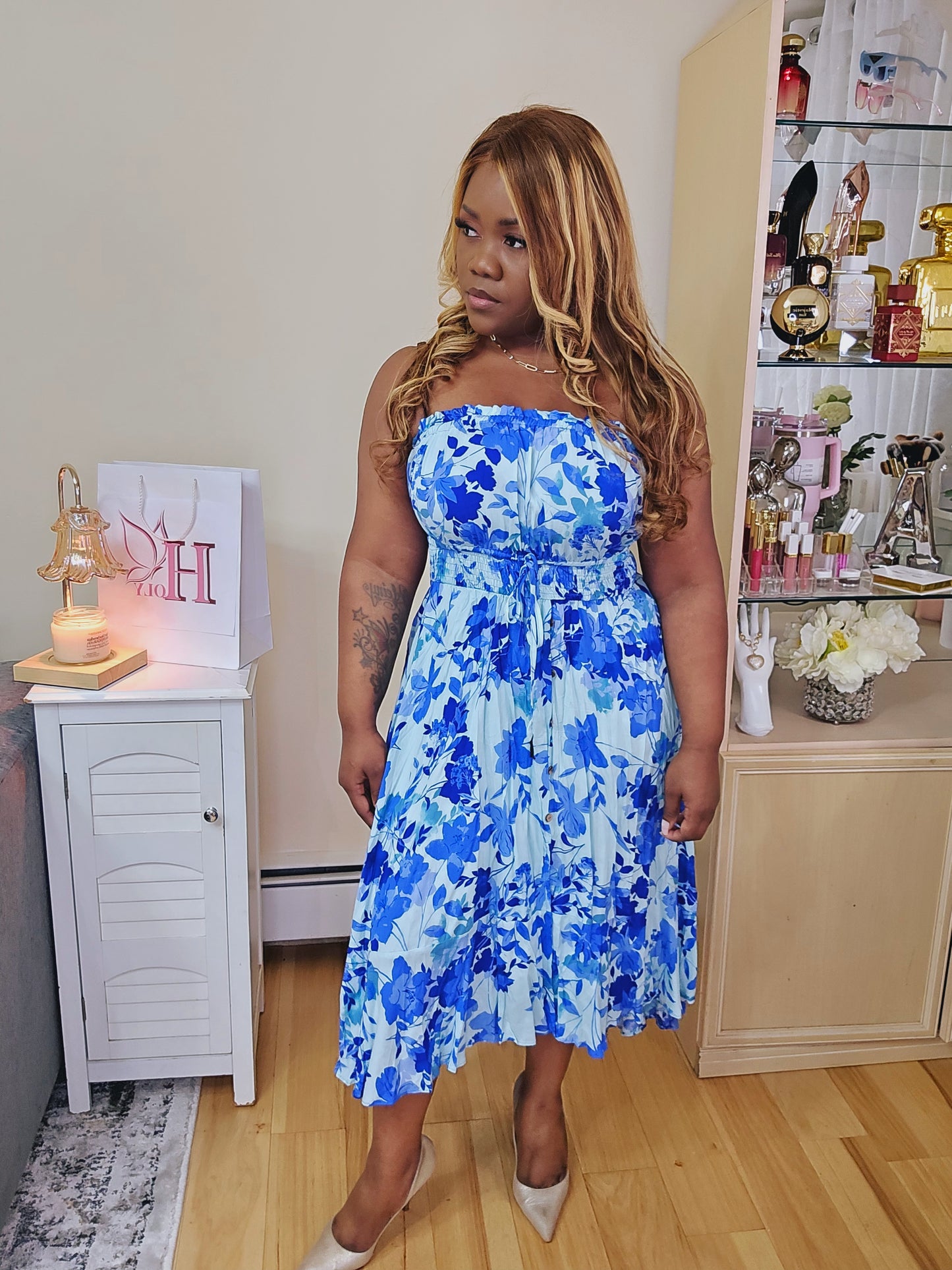 Vestido midi coquette azul DD4196