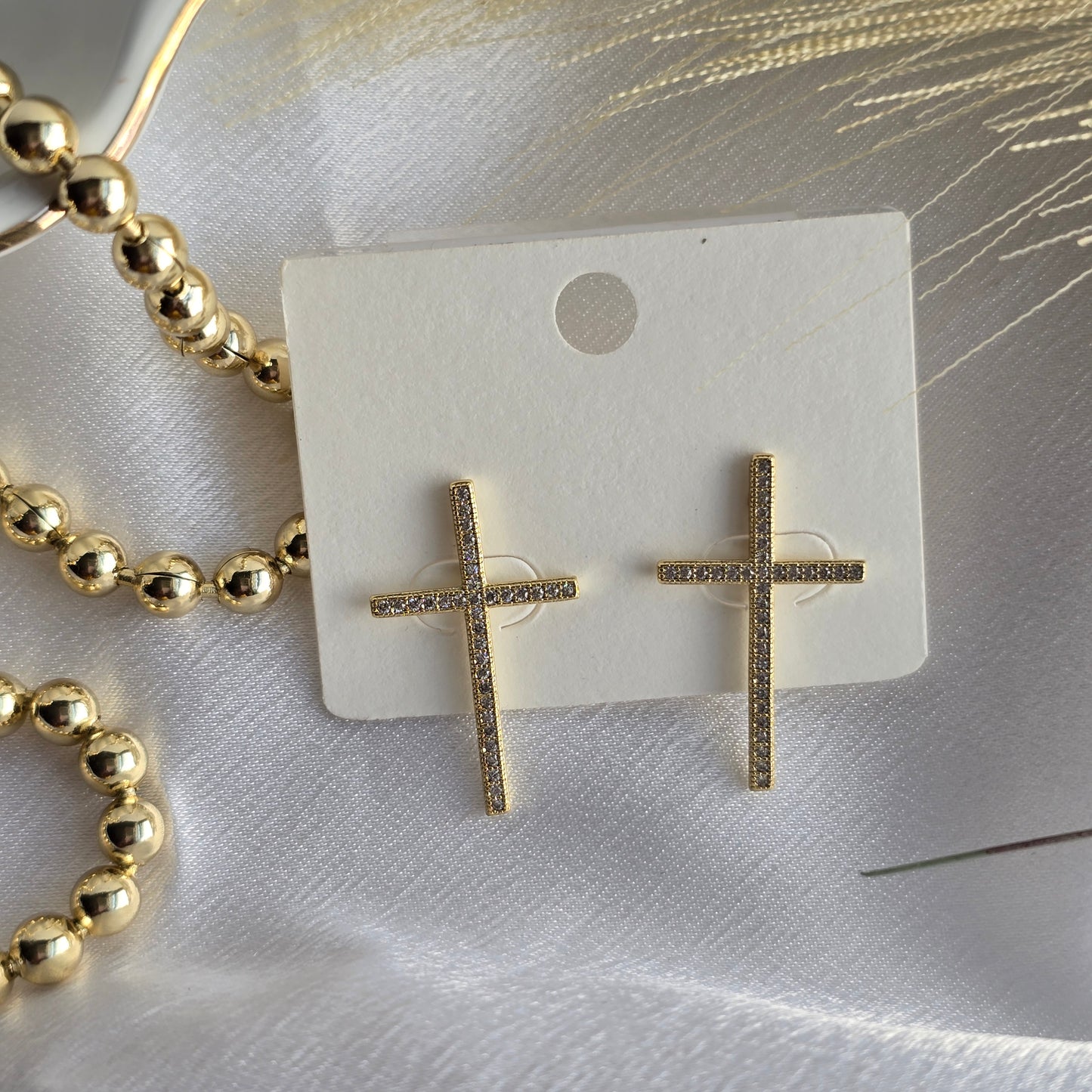 18k gold filled medium cross earrings with big rhinestone AR008