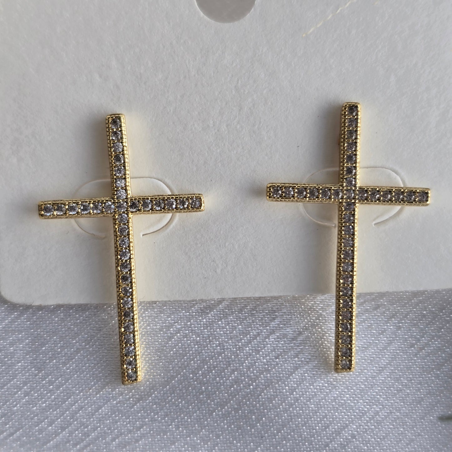 18k gold filled medium cross earrings with big rhinestone AR008