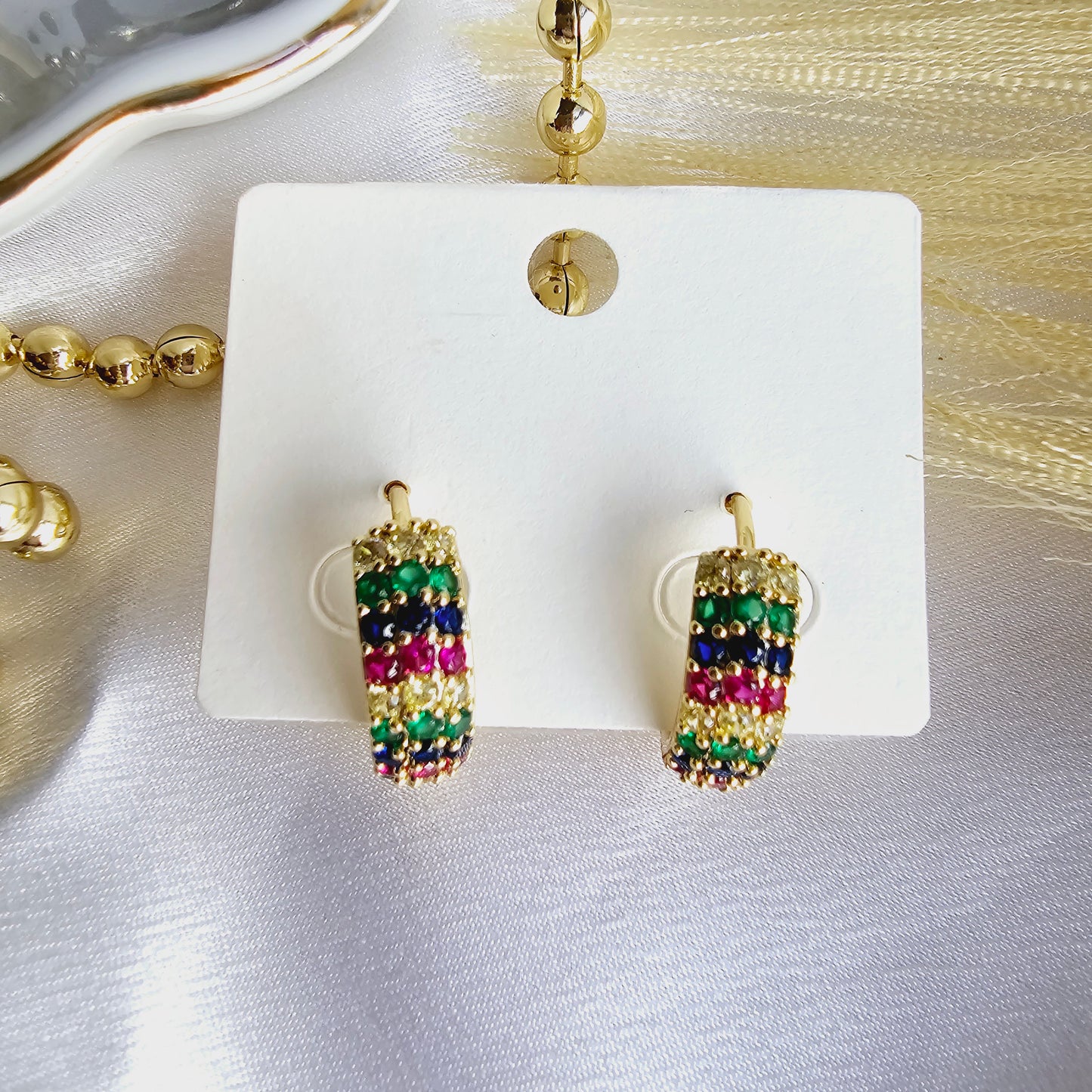 18k gold filled medium multicolor earring with rhinestone AR0017