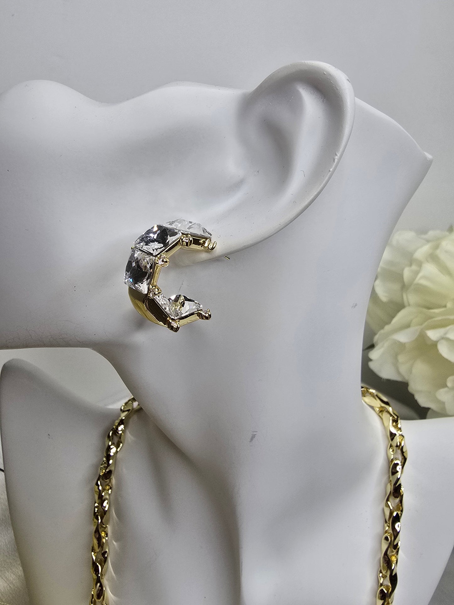 High quality laminated gold large stone earring AR0039