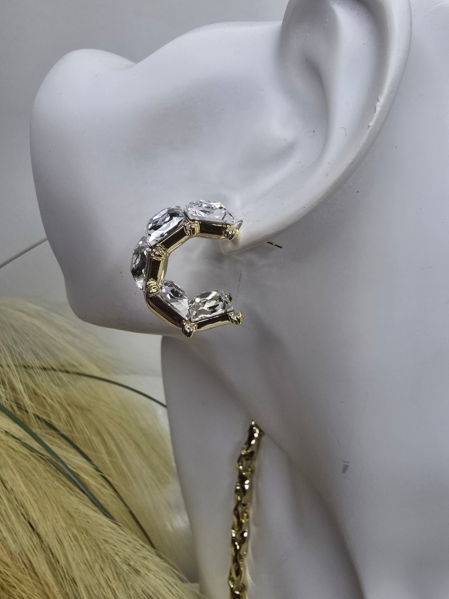 High quality laminated gold large stone earring AR0039
