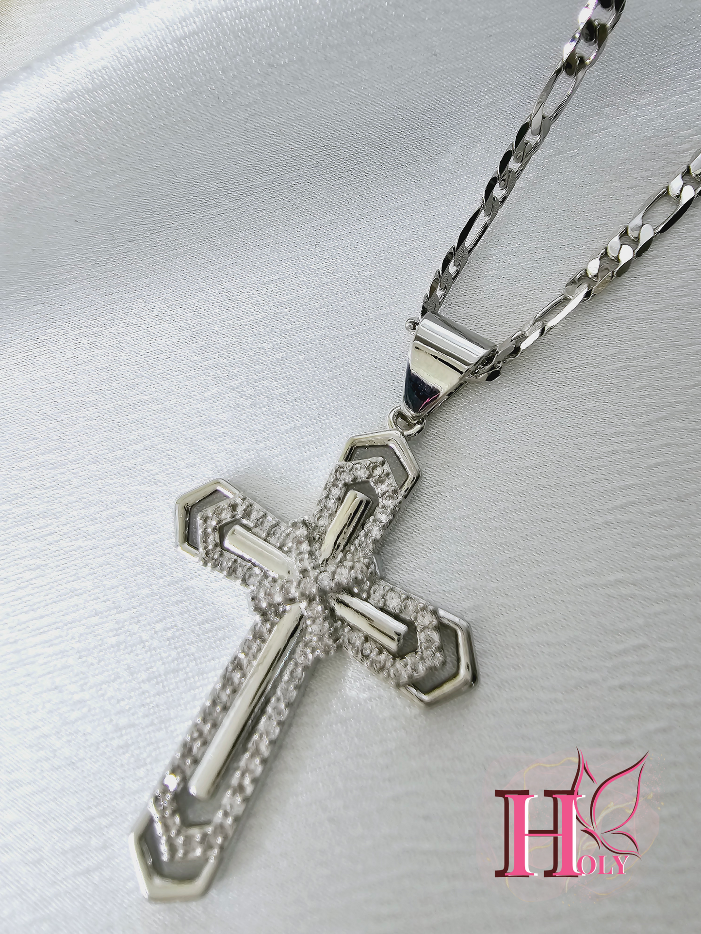 Cadena con dije Cruz Doble de plata DI007