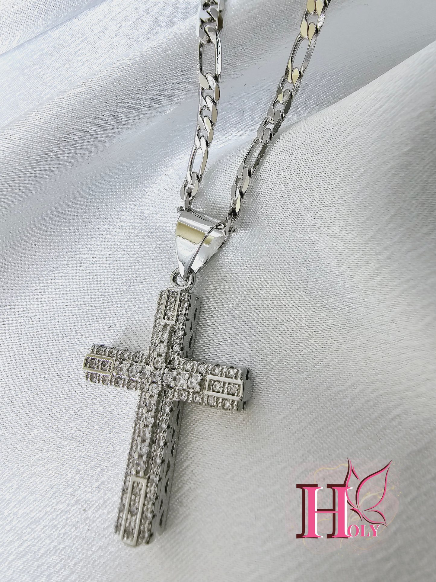 Cadena con dije Cruz con Piedras Plata DI006