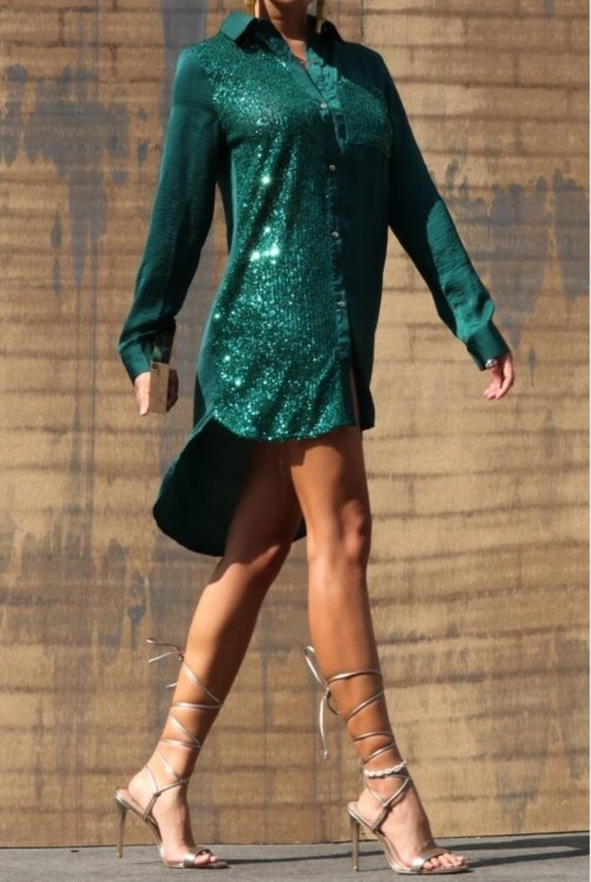 Bluson satinado color verde con lentejuelas DD1881