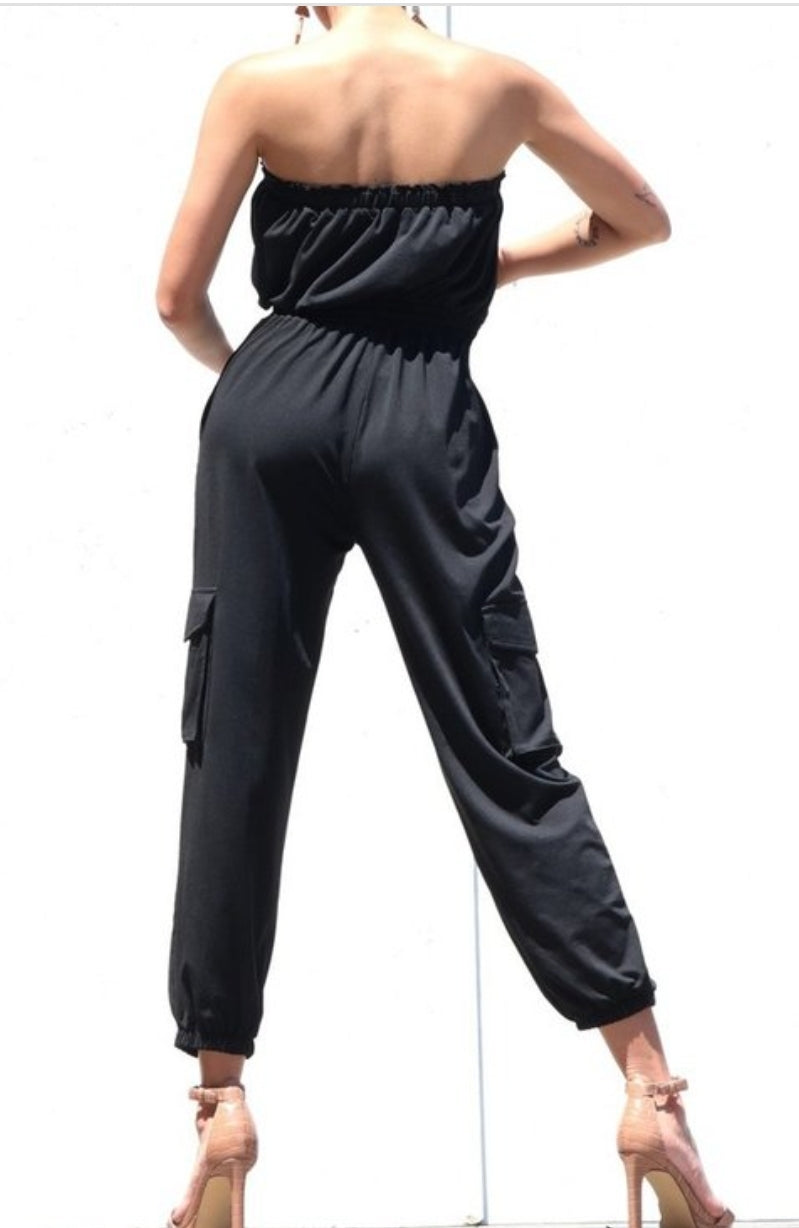 Jumpsuit cargo strapless astretch azul Dress day enterizo largo DD3680