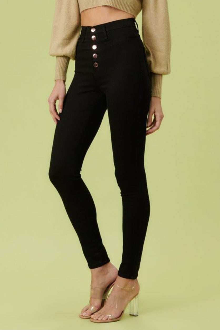 PANTALONES JEANS NEGRO VIBRANT CON BOTONES ROSE GOLD SKINY P-1242