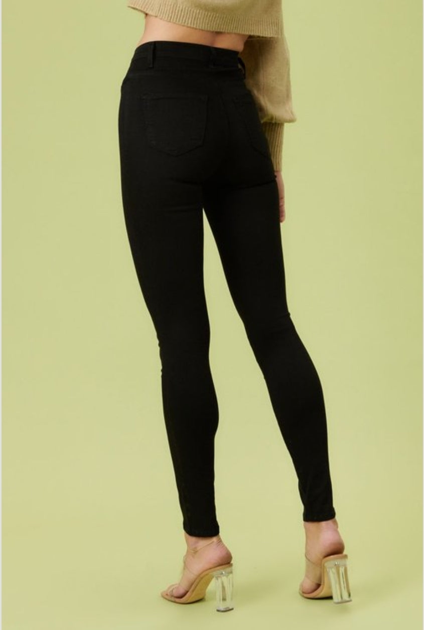 PANTALONES JEANS NEGRO VIBRANT CON BOTONES ROSE GOLD SKINY P-1242