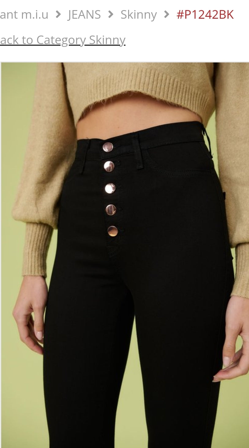 PANTALONES JEANS NEGRO VIBRANT CON BOTONES ROSE GOLD SKINY P-1242
