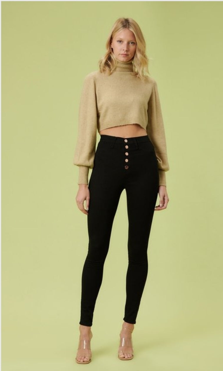 PANTALONES JEANS NEGRO VIBRANT CON BOTONES ROSE GOLD SKINY P-1242