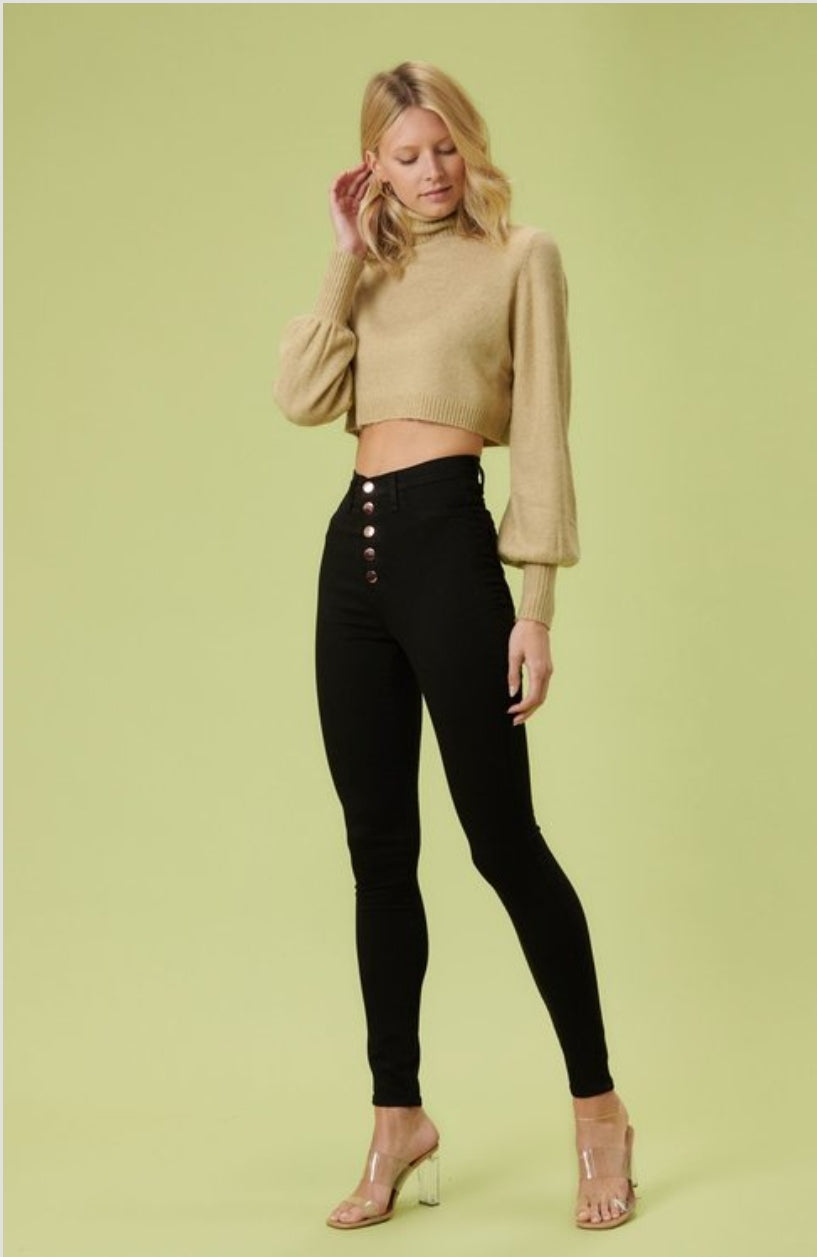 PANTALONES JEANS NEGRO VIBRANT CON BOTONES ROSE GOLD SKINY P-1242