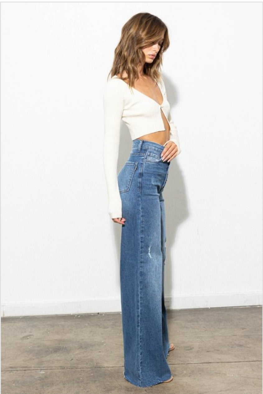 PANTALON JEANS AZUL CLASICO ESTILO ANCHO VIBRANT EP-5010