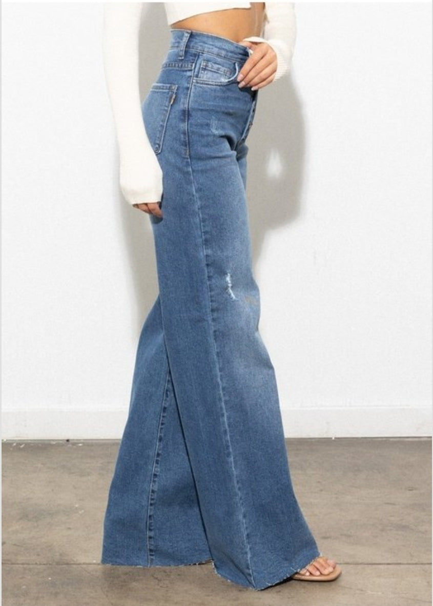 PANTALON JEANS AZUL CLASICO ESTILO ANCHO VIBRANT EP-5010