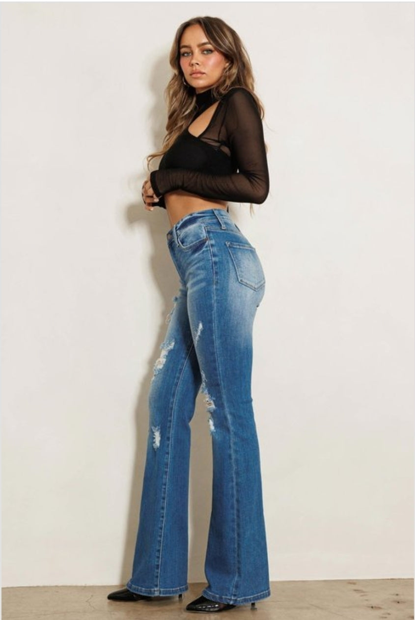 PANTALON JEANS VIBRANT CLASICO CON CAMPANA EP-5073