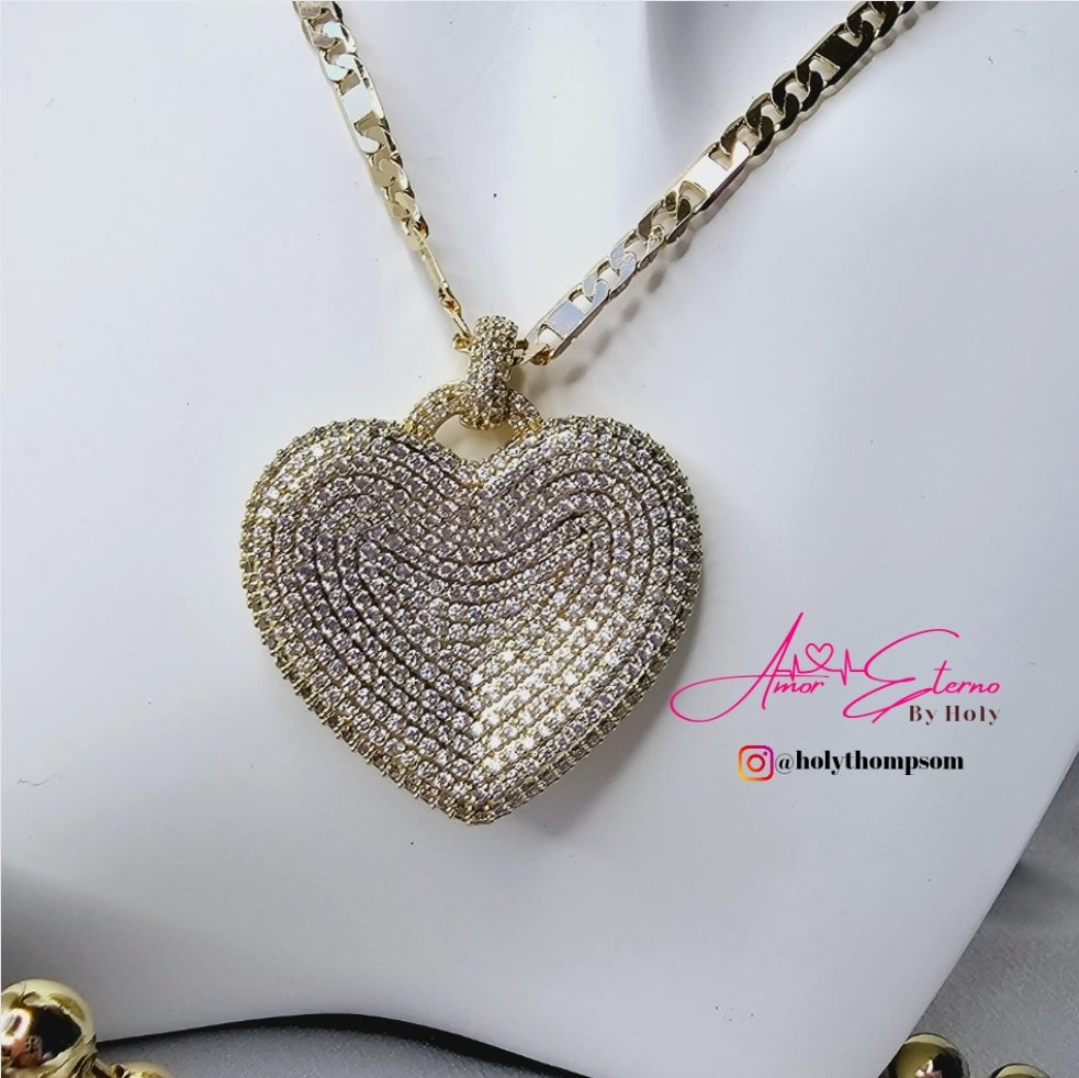 Dije de corazon grande diamantado AE003