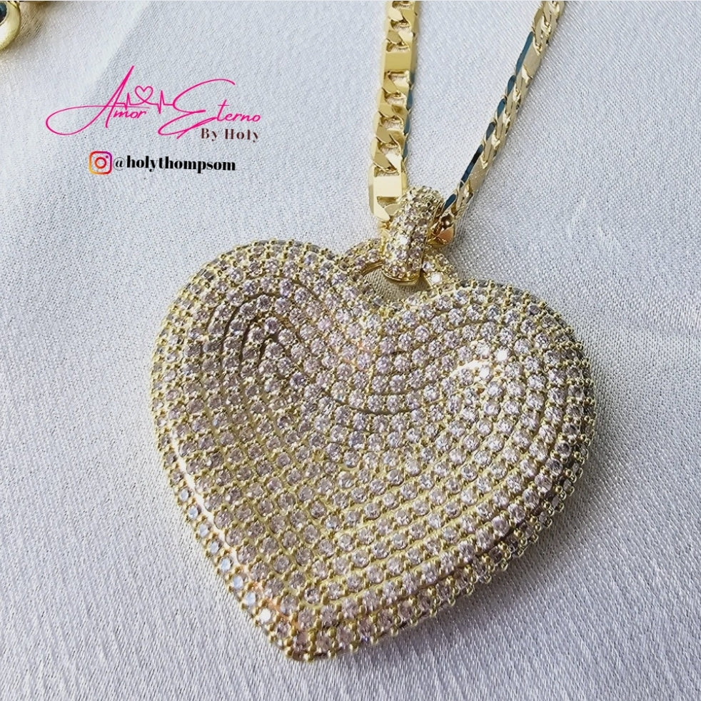 Dije de corazon grande diamantado AE003