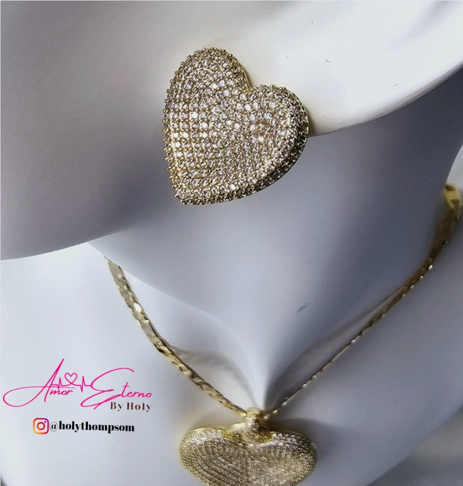 Arete de corazon grande diamantado AE005