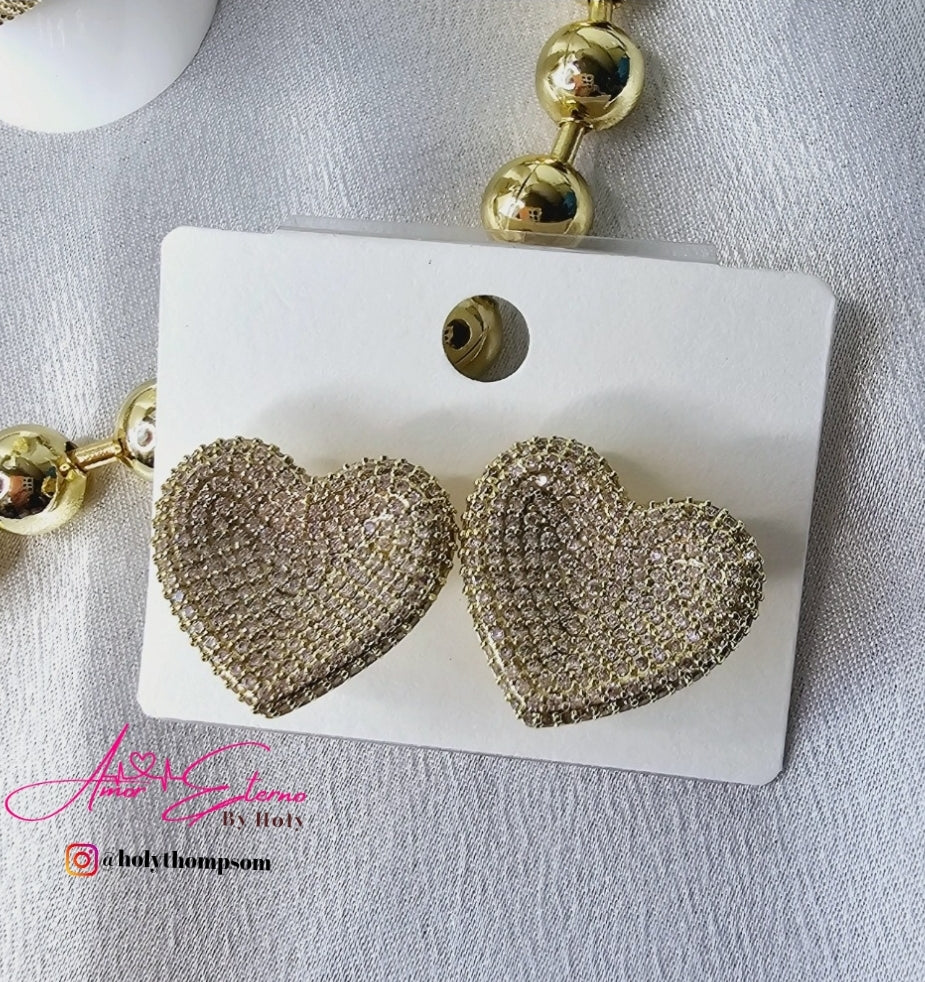 Arete de corazon grande diamantado AE005