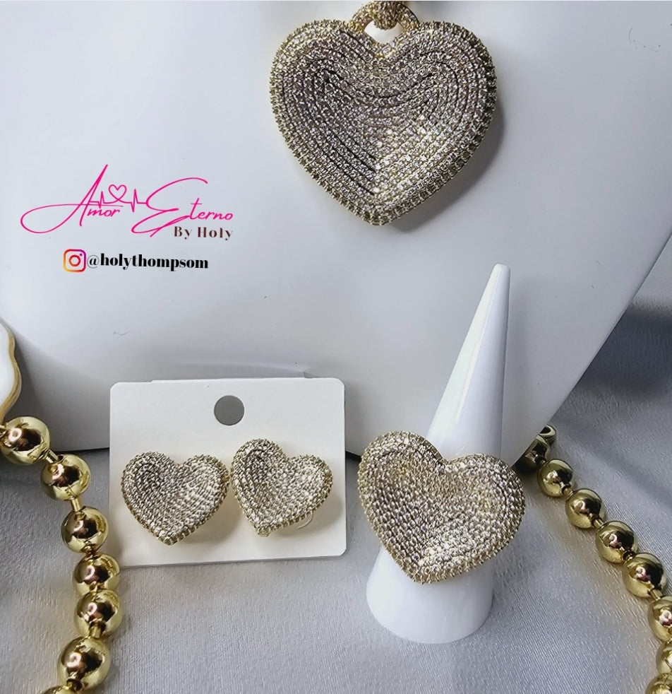 Arete de corazon grande diamantado AE005