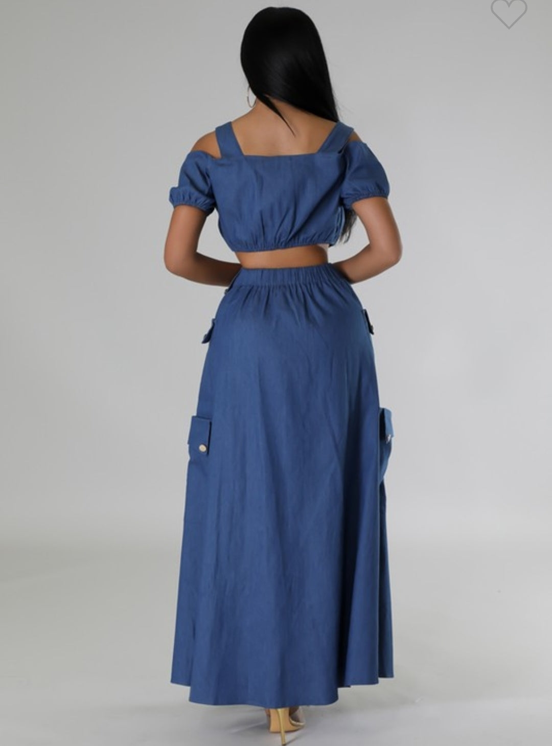 Falda larga con blusa en tela de jeans azul Set ref. 27317