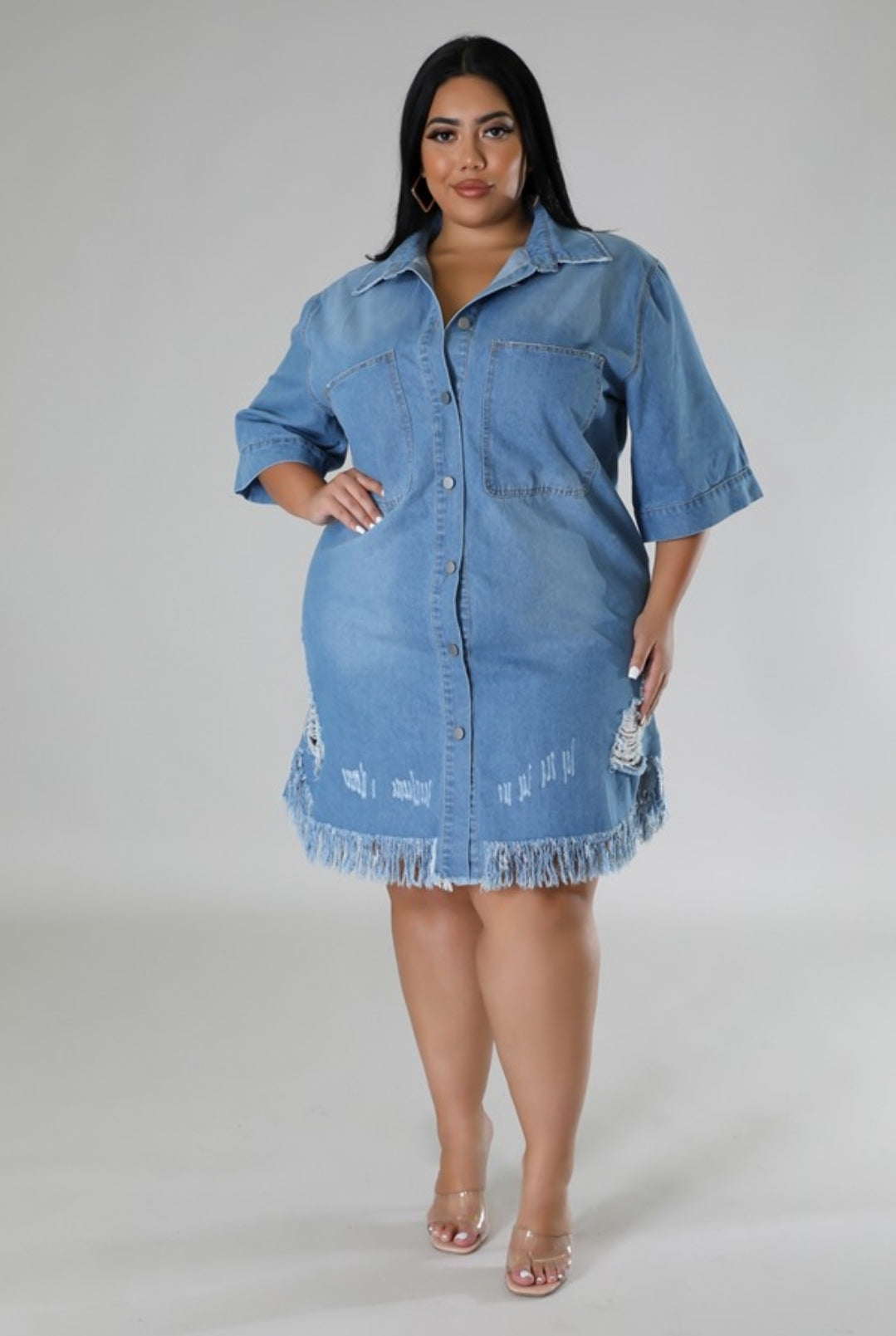 Vestido en jeans casual con rasgado ref. 27040