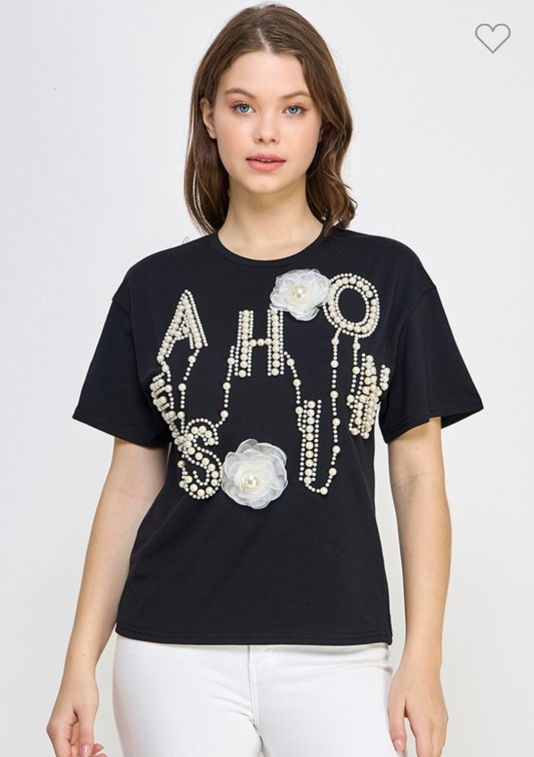 CAmiseta negra coquette con perlas LP31003