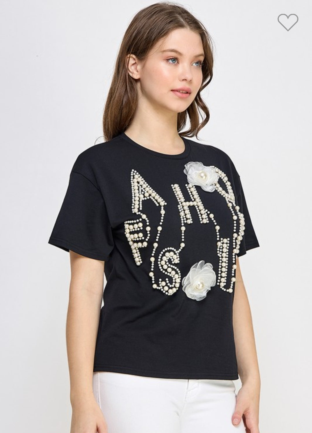 CAmiseta negra coquette con perlas LP31003