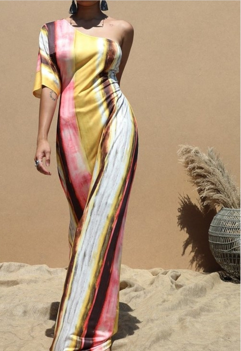Vestido largo multicolor 1 hombro DD4515