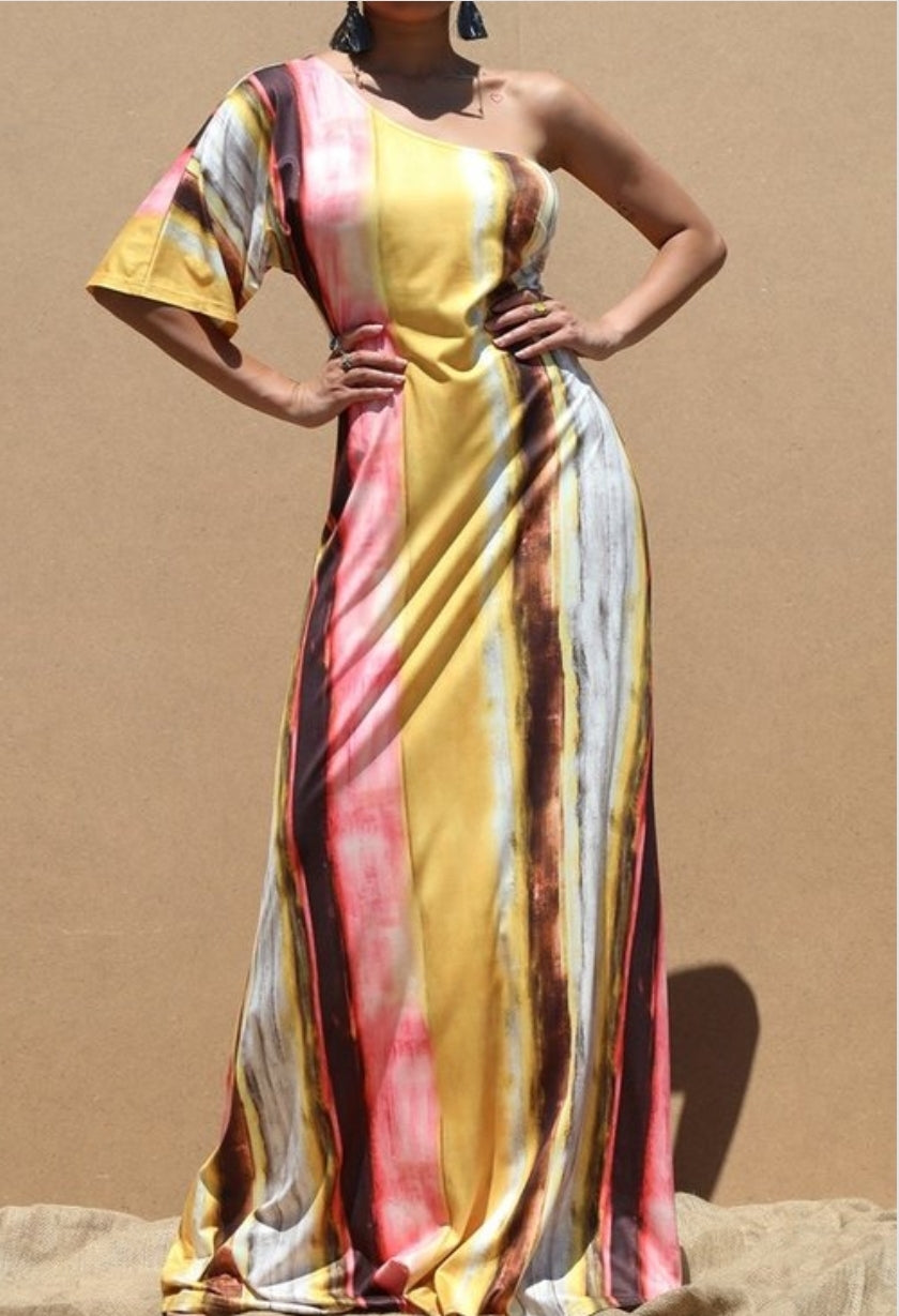 Vestido largo multicolor 1 hombro DD4515