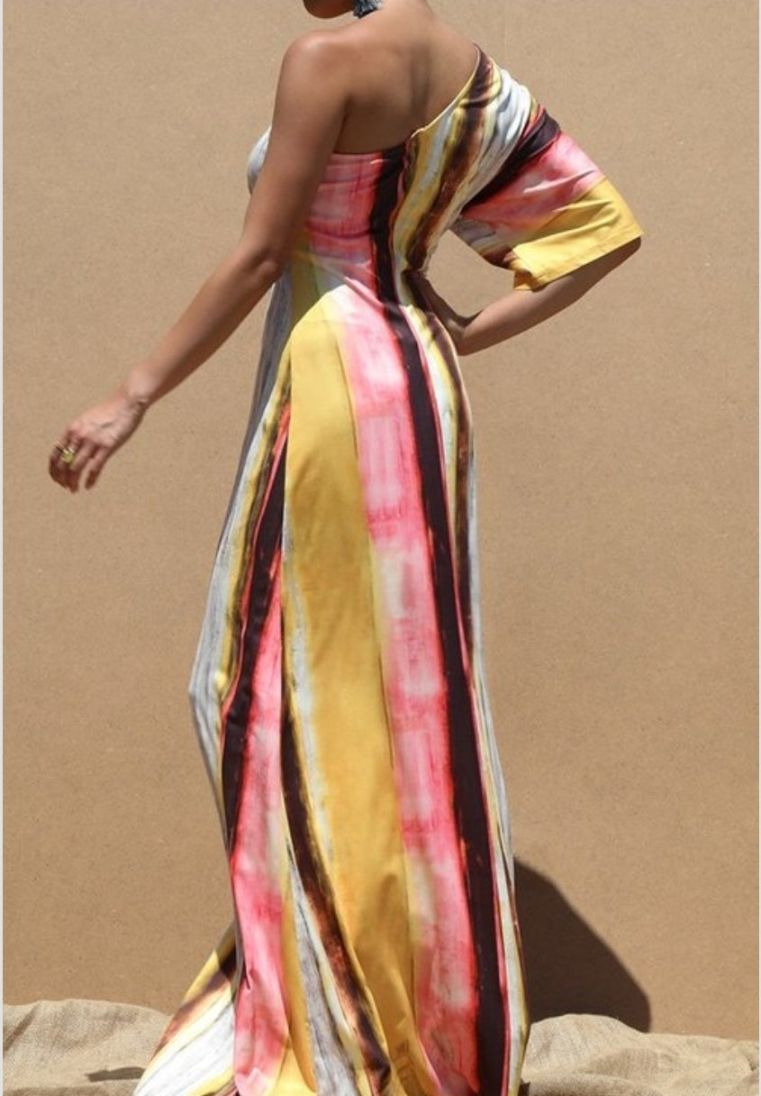 Vestido largo multicolor 1 hombro DD4515