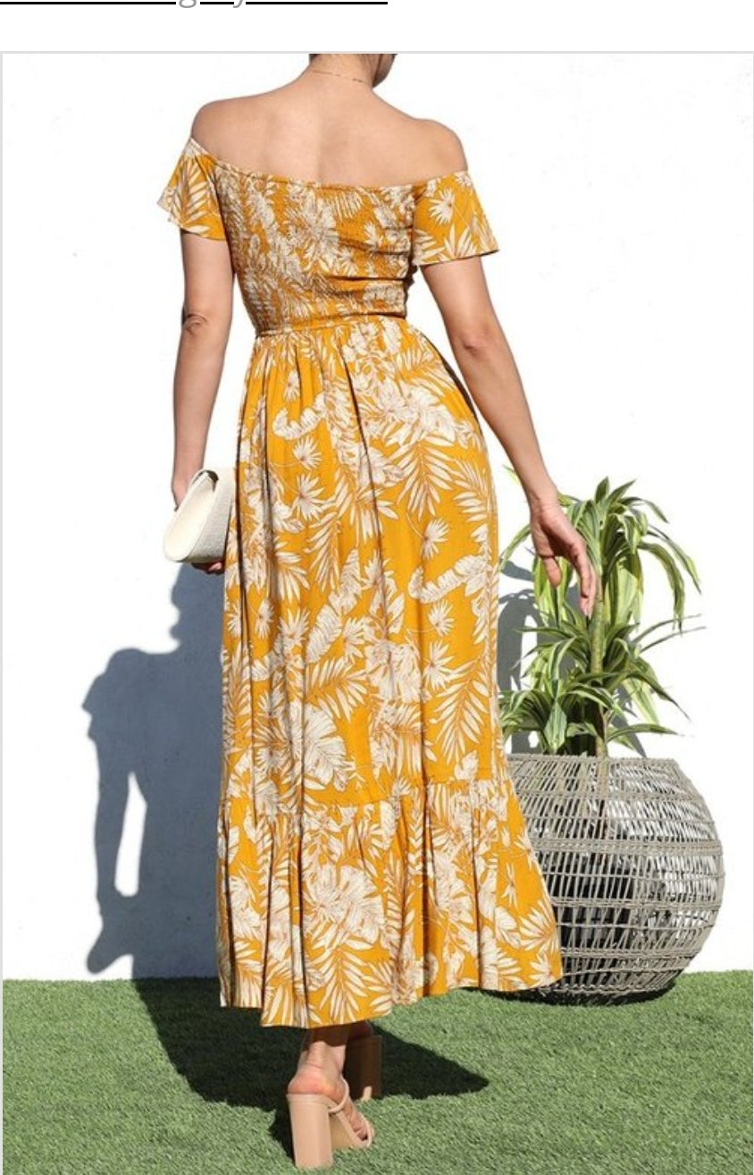 vestido midi amarillo mangas caidas