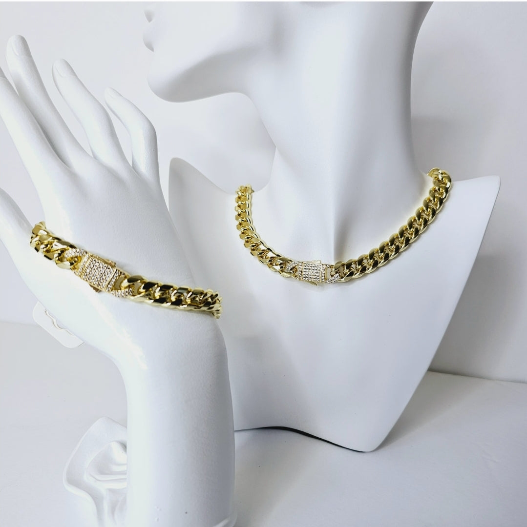 Cadena , tobillera y pulsera de eslabones cubanos de Miami Monaco, oro laminado de 18 quilates, de alta calidad, joyería de hip hop