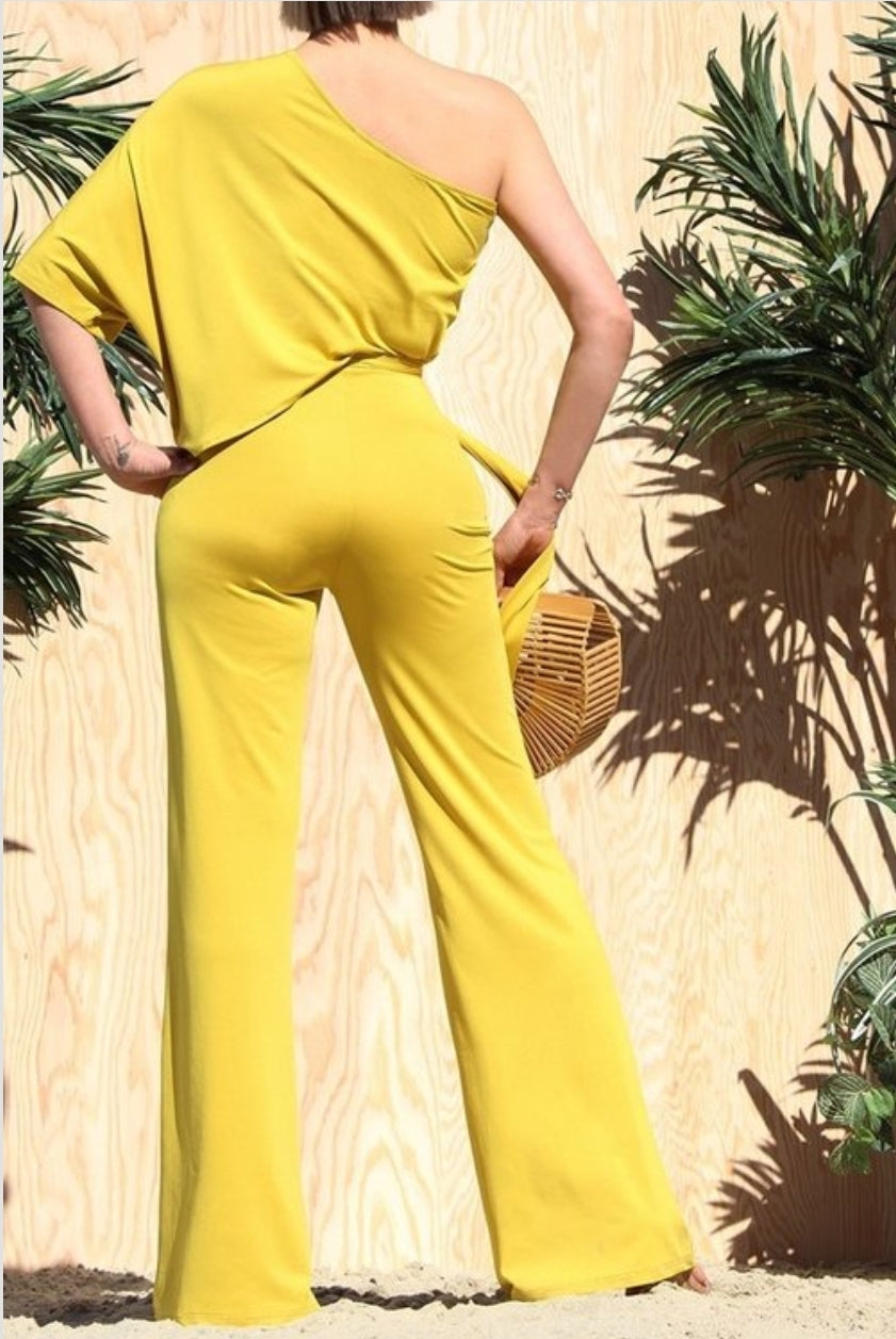 Jumpsuit amarillo stretch de 1 manga holgada DD4294