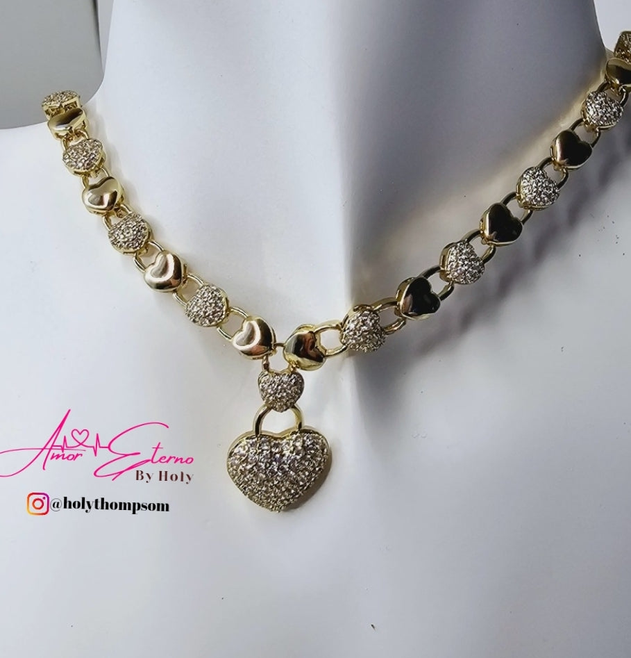 chocker cadena de corazon diamantada  with rhinestone