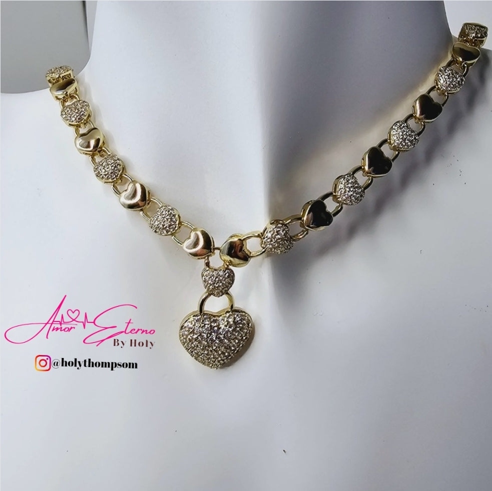 chocker cadena de corazon diamantada  with rhinestone