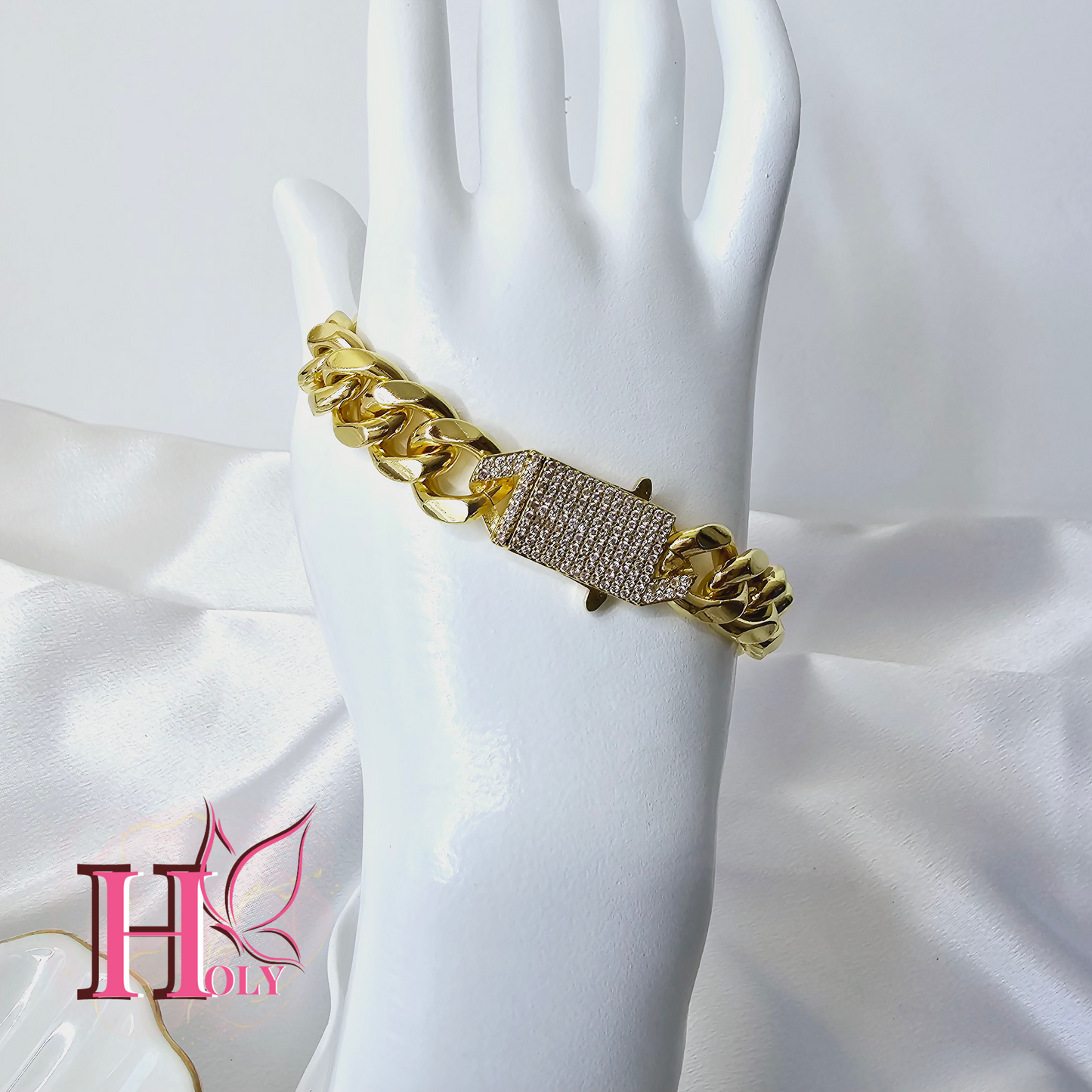 Cadena  pulsera de eslabones cubanos de Miami Monaco, oro laminado de 18 quilates, de alta calidad