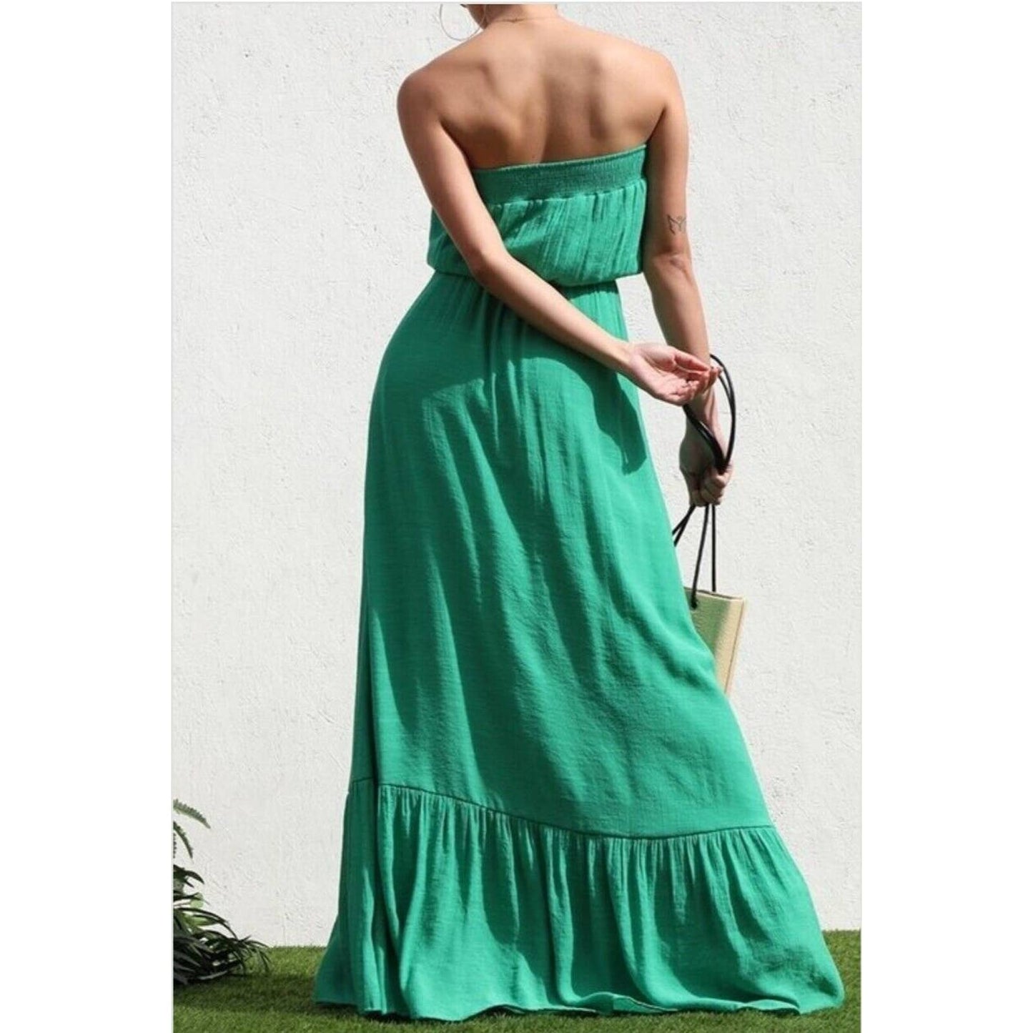 Green straless Soft Long Maxi Dress DD4369