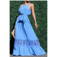 Blue Casual Beach round Neck Soft Long Maxi Dress MAXI VESTIDO DD3041